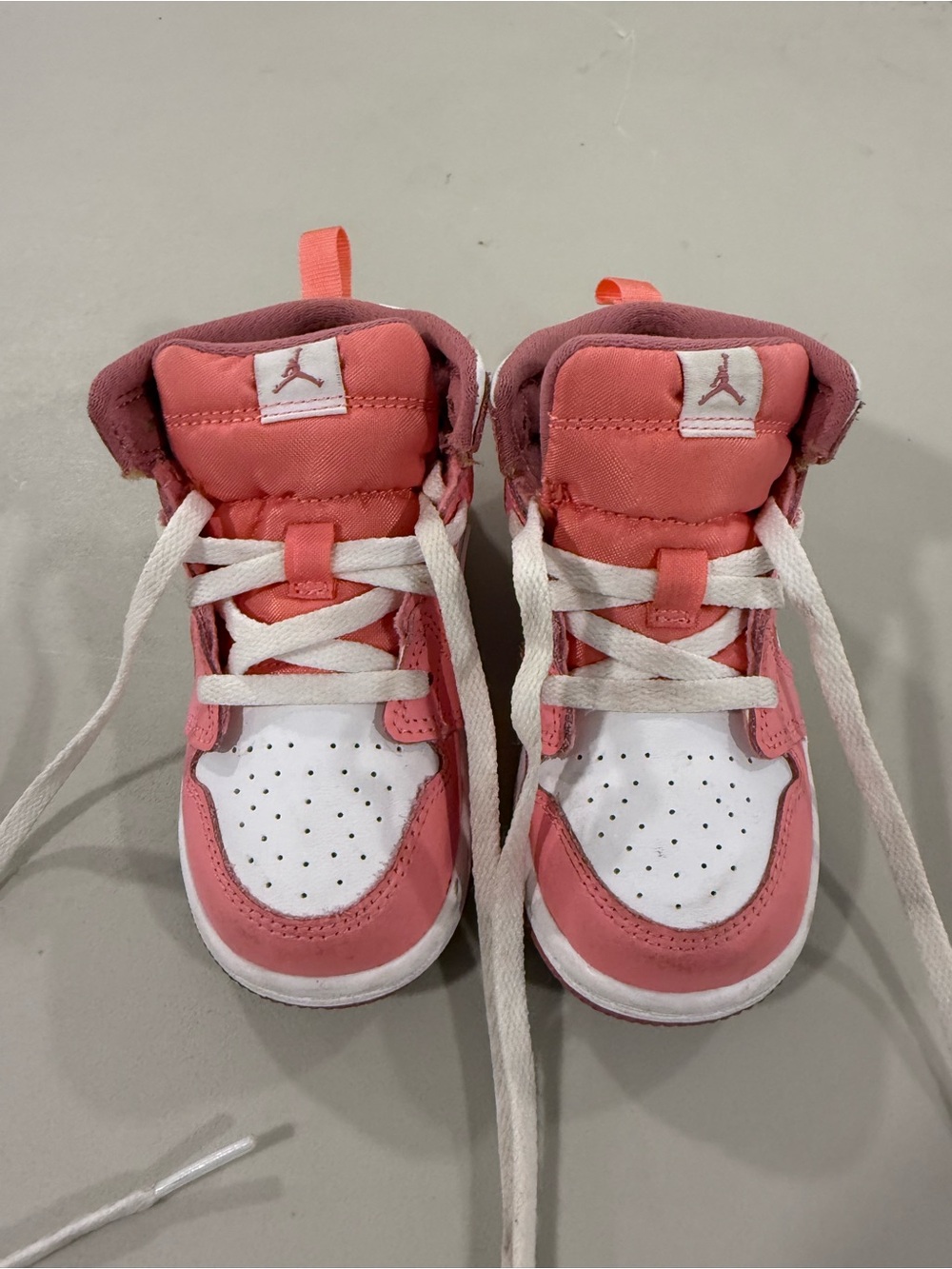 Jordan 1 Mid Toddler High-Top Sneakers in Coral Pink and White